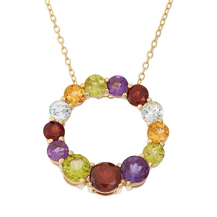 Gemstone 18k Gold Over Silver Circle Pendant Necklace, Women's, Size: 18, Multicolor
