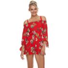 Juniors' As U Wish Tie-sleeve Off-shoulder Romper, Teens, Size: Medium, Dark Red