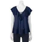 Juniors' Rewind Ruffle Lace-up Top, Teens, Size: Medium, Blue