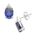 10k White Gold Lab-created Sapphire And Diamond Accent Stud Earrings, Women's, Blue