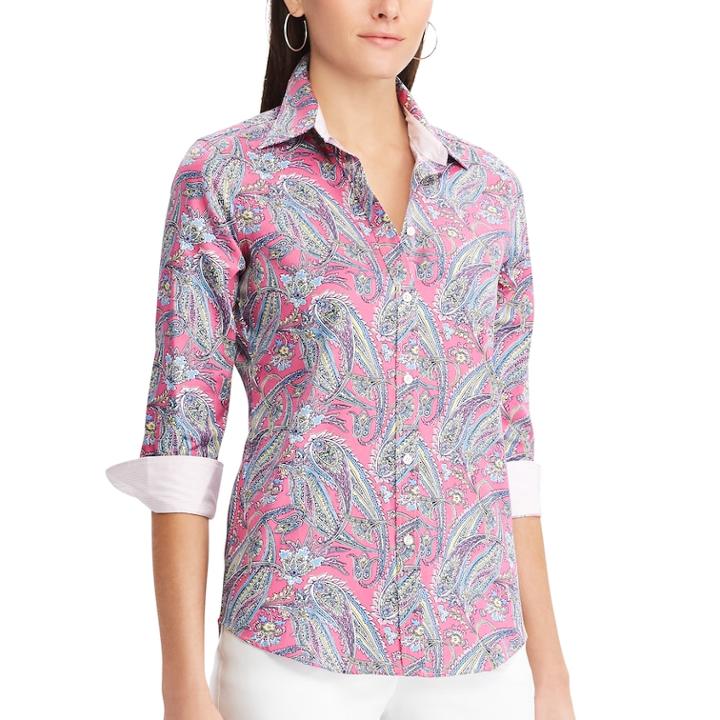 Women's Chaps No-iron Shirt, Size: Large, Pink