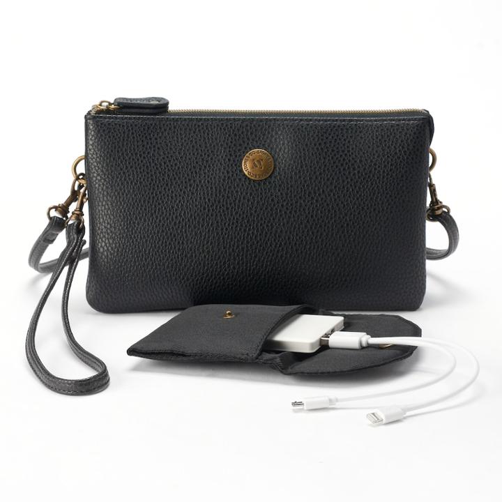 Stone & Co. Trifecta Pebbled Leather Phone Charging Convertible Crossbody Bag, Women's, Black