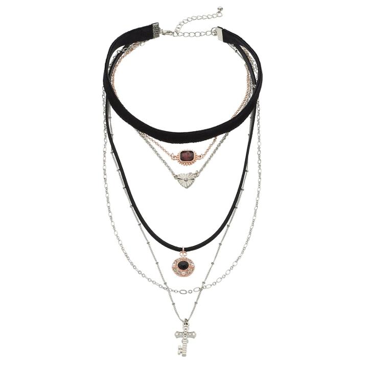 Mudd&reg; Two Tone Cross Layered Necklace, Women's, Multicolor