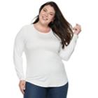 Plus Size Apt. 9&reg; Essential Long Sleeve Top, Women's, Size: 4xl, White