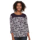 Women's Croft & Barrow&reg; Lace Yoke Popover Top, Size: Large, Drk Purple