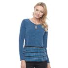 Women's Dana Buchman Printed Keyhole Top, Size: Large, Dark Blue