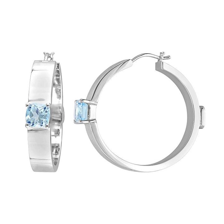 V19.69 Italia Sterling Silver Blue Topaz Hoop Earrings, Women's