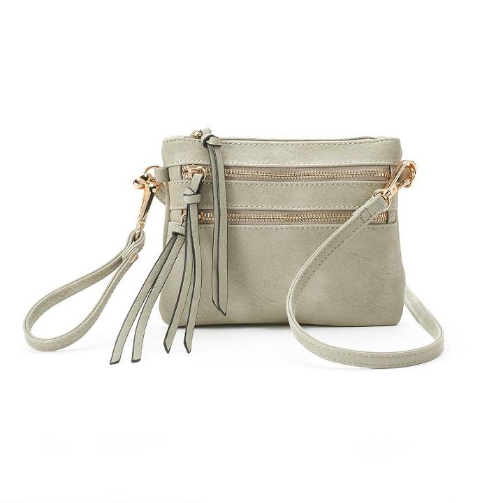 Deluxity Camelia Double Zip Crossbody Bag, Women's, Grey