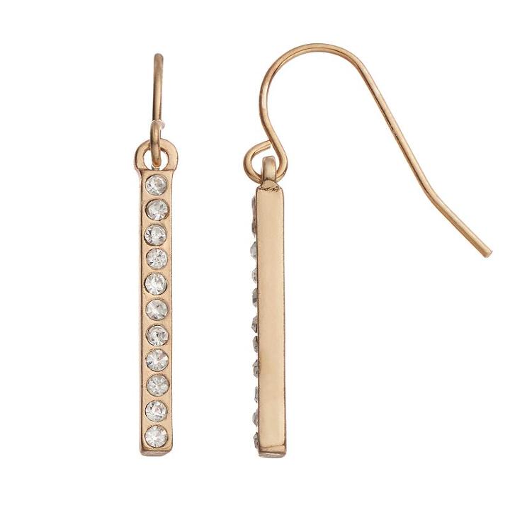 Chaps Pave Bar Nickel Free Drop Earrings, Women's, Gold