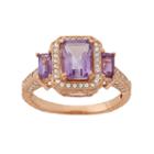 Amethyst And Lab-created White Sapphire 14k Rose Gold Over Silver 3-stone Tiered Halo Ring, Women's, Size: 6, Purple