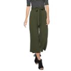 Women's Popsugar Paperbag-waist Wide Leg Crop Pants, Size: Small, Dark Green