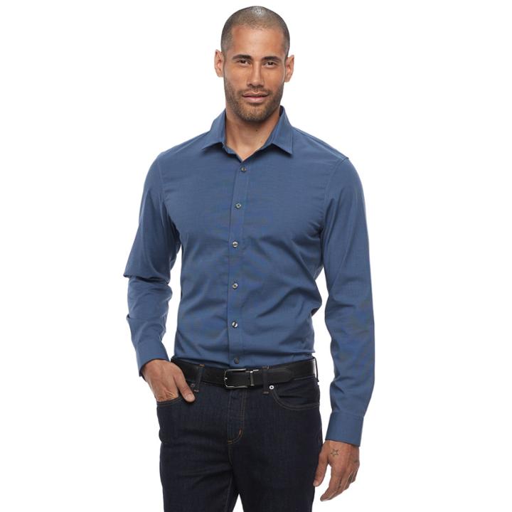 Big & Tall Apt. 9&reg; Slim-fit Stretch Button-down Shirt, Men's, Size: L Tall, Dark Blue