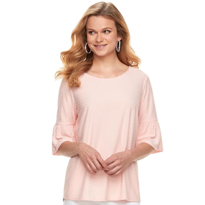 Women's Elle&trade; Clip-dot Ruffle Sleeve Top, Size: Xl, Light Pink