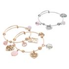 Faith Heart Charm Bangle Bracelet Set, Women's, Pink