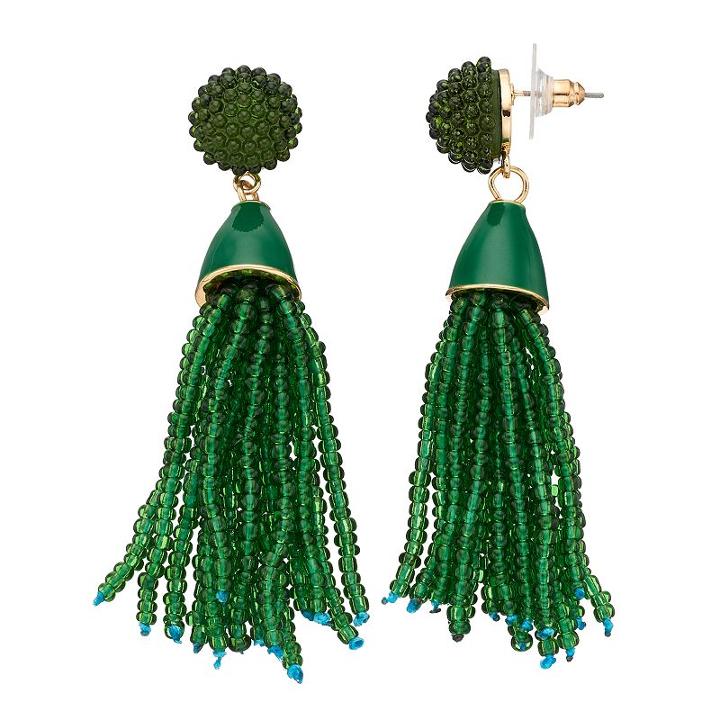 Dana Buchman Seed Bead Tassel Nickel Free Drop Earrings, Women's, Green