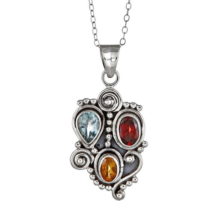 Sterling Silver Gemstone Swirl Pendant, Women's, Size: 18, Multicolor