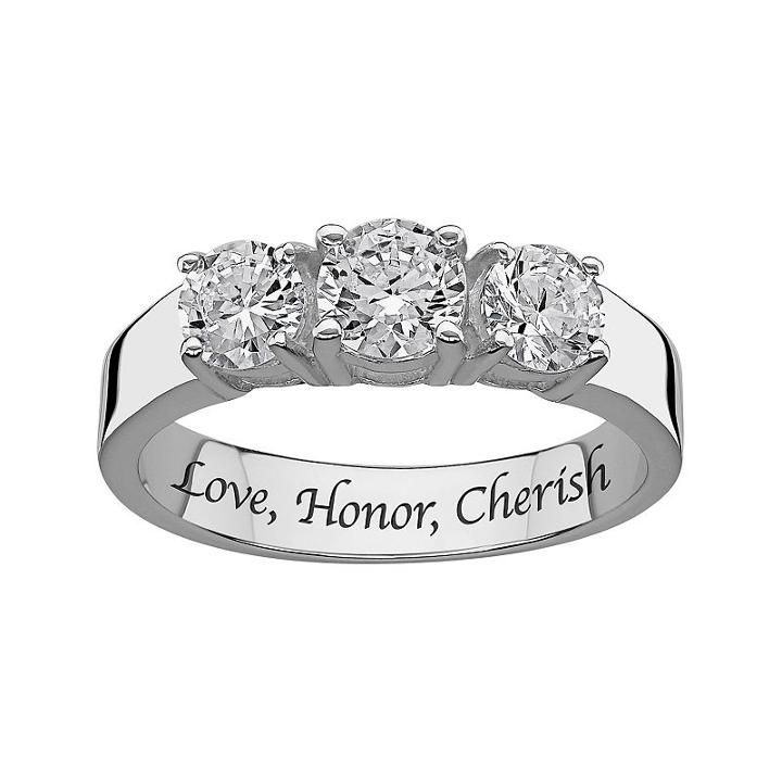 Sweet Sentiments Cubic Zirconia 3-stone Engagement Ring In Sterling Silver, Women's, Size: 7, White