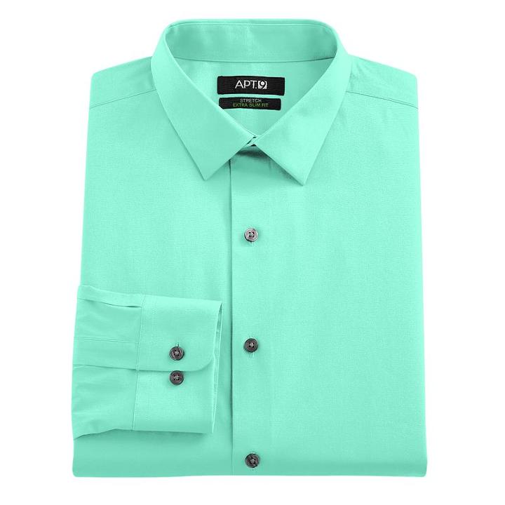 Men's Apt. 9&reg; Extra-slim Solid Stretch Dress Shirt, Size: 17.5-32/33, Turquoise/blue (turq/aqua)