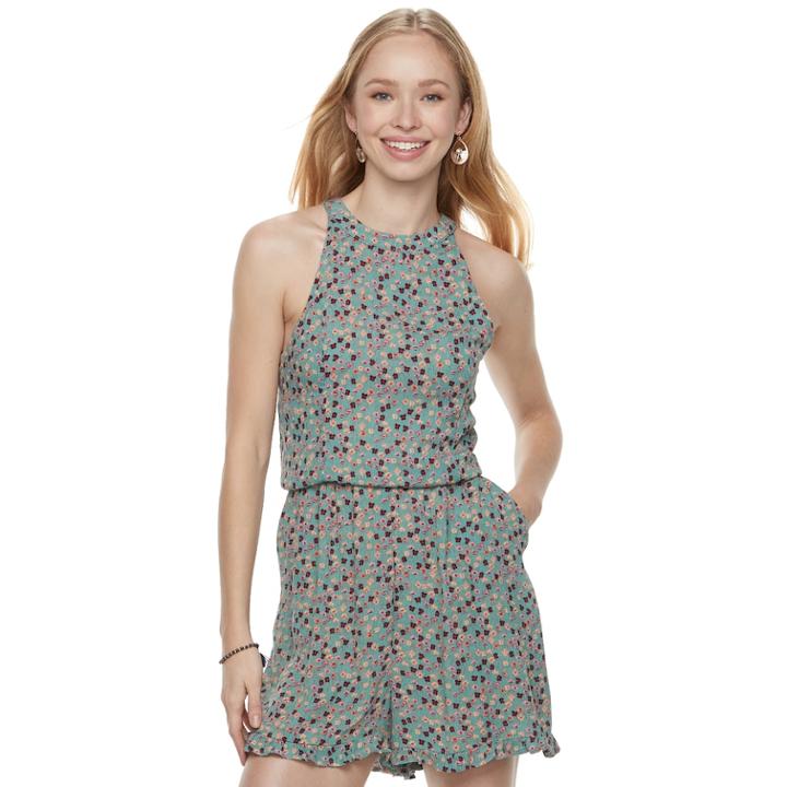 Juniors' Love, Fire Halter Woven Romper, Teens, Size: Large, Dark Green