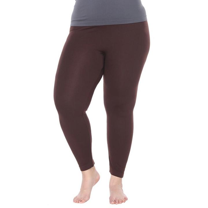 Plus Size White Mark Solid Leggings, Women's, Brown