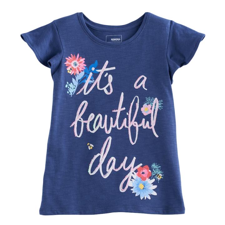 Girls 4-12 Sonoma Goods For Life&trade; Ruffle Sleeve Printed Tee, Size: 7, Med Blue