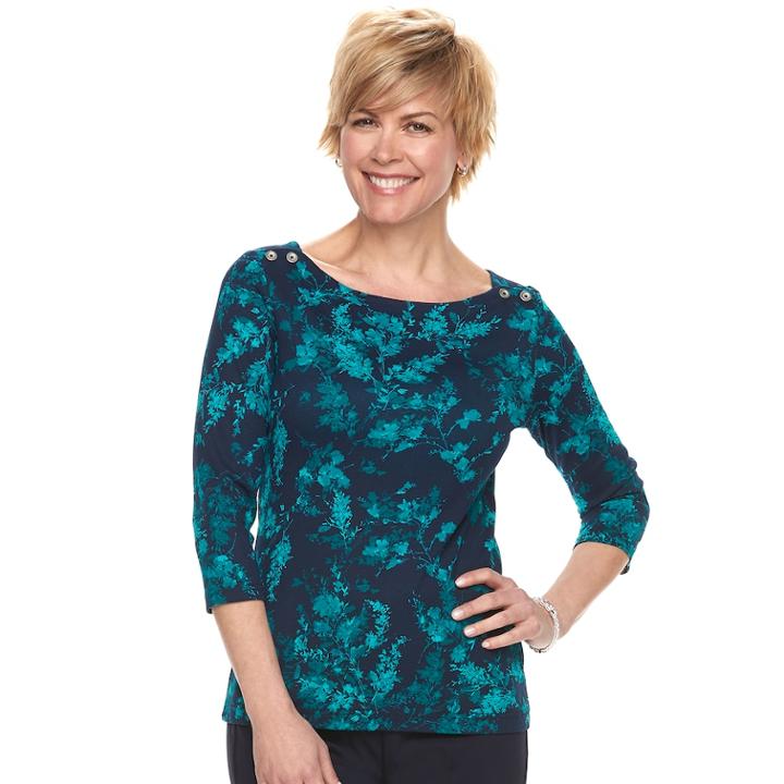 Women's Croft & Barrow&reg; Button-shoulder Boatneck Top, Size: Xs, Med Blue