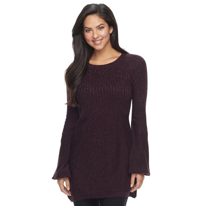 Women's Apt. 9® Ribbed Metallic Crewneck Sweater, Size: Large, Purple