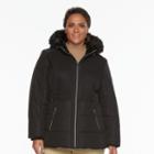 Plus Size D.e.t.a.i.l.s Hooded Chevron-stitch Puffer Jacket, Women's, Size: 1xl, Black