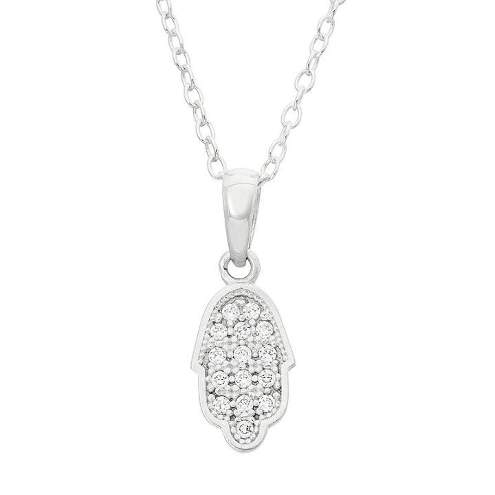 Junior Jewels Kids' Sterling Silver Cubic Zirconia Hamsa Pendant, Girl's, Size: 13, White