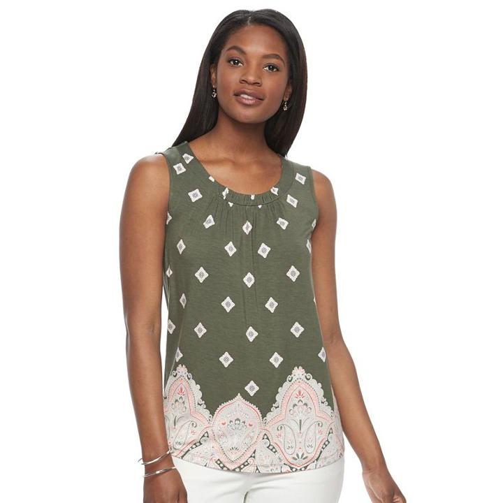 Women's Croft & Barrow&reg; Medallion Shirred Tank, Size: Xl, Green