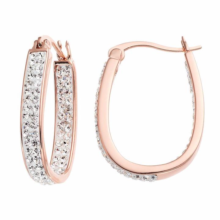 Chrystina 14k Rose Gold Plated Crystal Inside Out U-hoop Earrings, Women's, Pink