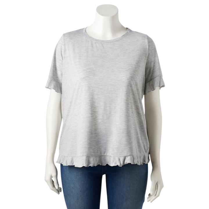 Plus Size Lc Lauren Conrad Weekend Ruffle-trim Tee, Women's, Size: 0x, Grey