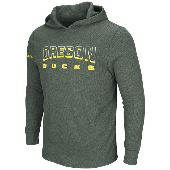 Men's Oregon Ducks Thermal Hooded Tee, Size: Small, Dark Green