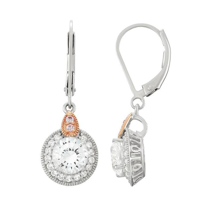 100 Facets Of Love Sterling Silver Lab-created White Sapphire Halo Drop Earrings, Women's