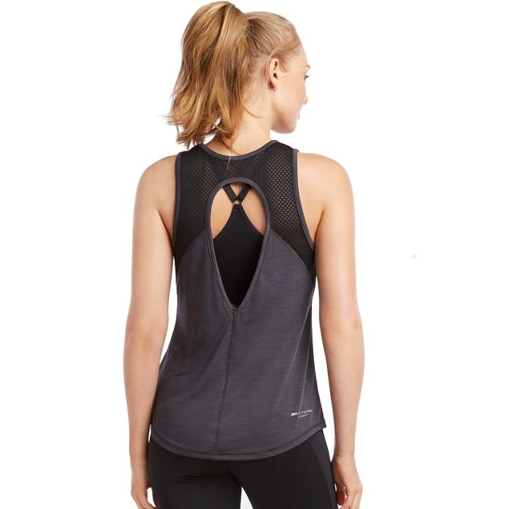 Women's Skechers Tear Drop Open Back Tank, Size: Medium, Black