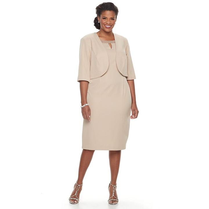 Plus Size Maya Brooke Embellished Sheath Dress & Jacket Set, Women's, Size: 24 W, Beige Oth