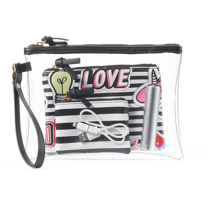 So&reg; 4-in-1 Smartphone Charging Wristlet, Pouch & Card Case Set, Women's, Silver