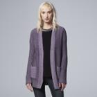 Women's Simply Vera Vera Wang Striped Cardigan, Size: Large, Grey