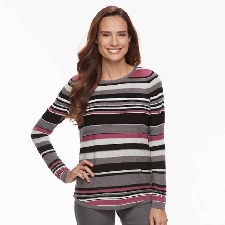 Petite Croft & Barrow&reg; Textured Stripe Sweater, Women's, Size: L Petite, Light Red
