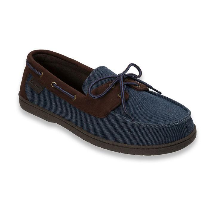 Dearfoams Men's Twill Boater Moccasin Slippers, Size: Small, Blue Other