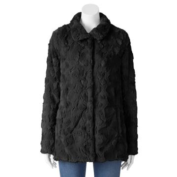 Women's Weathercast Faux-fur Jacket, Size: Medium, Black