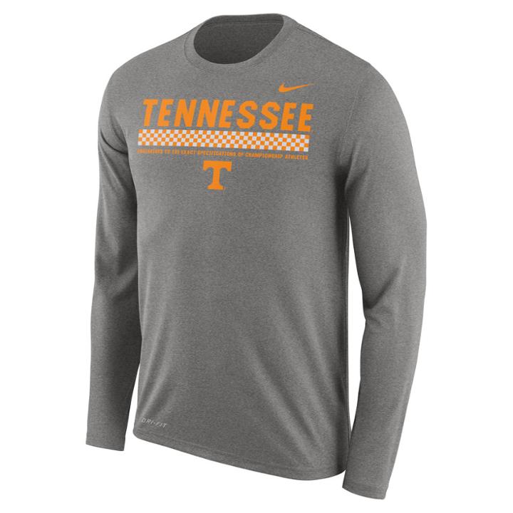 Men's Nike Tennessee Volunteers Dri-fit Legend Staff Long-sleeve Tee, Size: Xxl, Gray