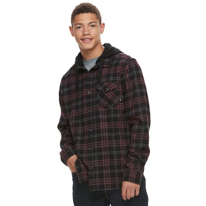Men's Vans Hooded Button-down Shirt, Size: Large, Black