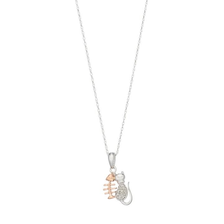 10k White Gold Diamond Accent Fish & Cat Pendant Necklace, Women's, Size: 18