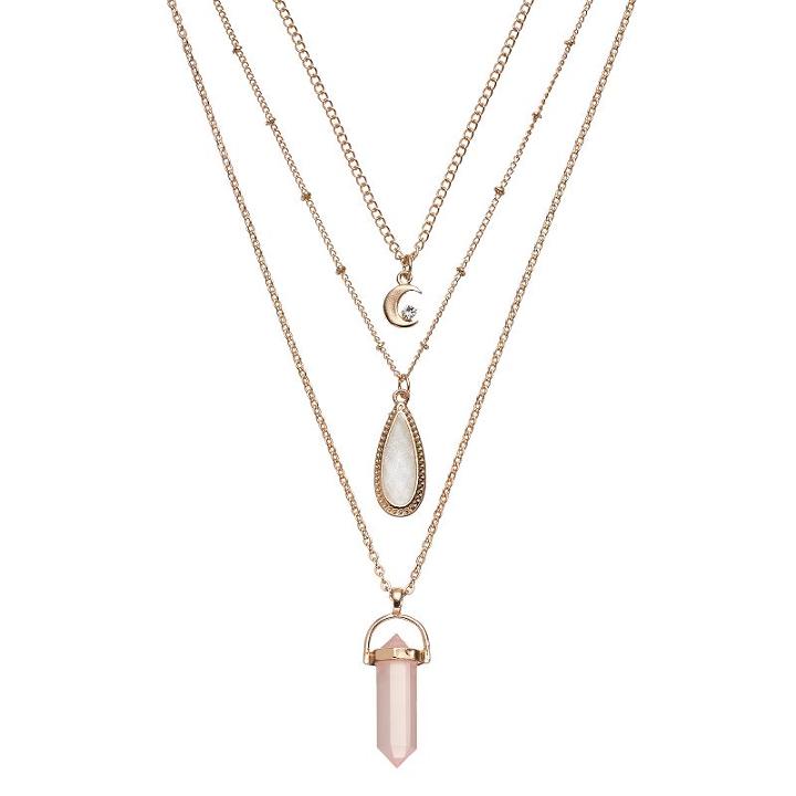 Crescent, Teardrop & Prism Pendant Layered Necklace, Women's, Gold