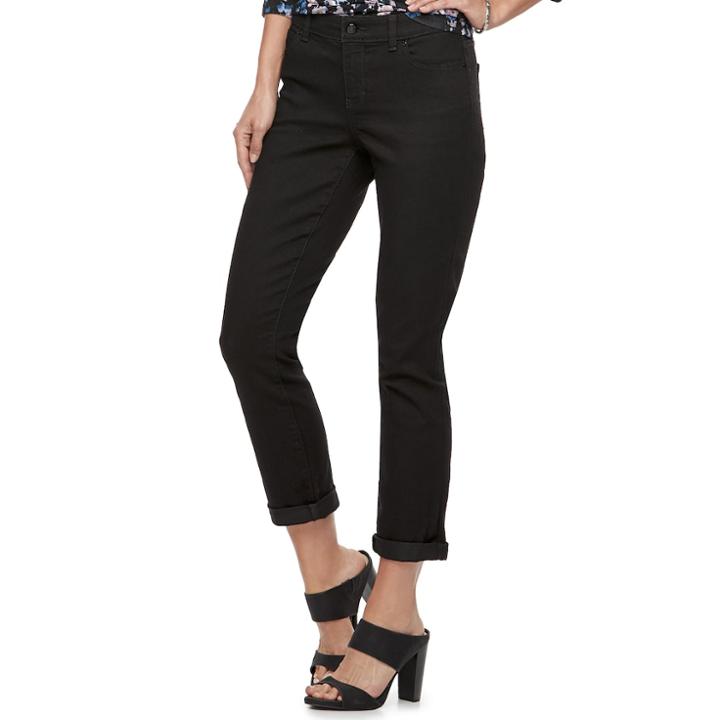 Women's Jennifer Lopez Cuffed Straight-leg Ankle Jeans, Size: 10 Avg/reg, Black