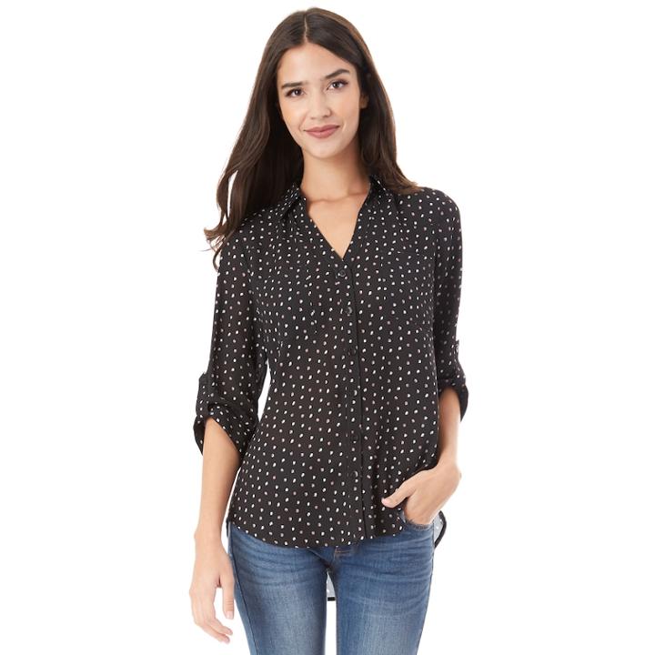 Juniors' Iz Byer Roll-tab Shirt, Teens, Size: Medium, Black Dot