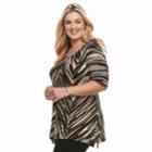 Plus Size Dana Buchman Mini Sharkbite Hem Print Top, Women's, Size: 3xl, Beig/green (beig/khaki)