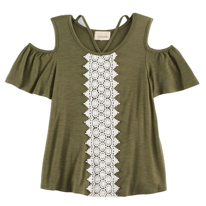 Girls 7-16 Rewind Cold-shoulder Crochet Front Tee, Size: Medium, Green Oth