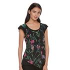 Women's Elle&trade; Print Mixed-media Tee, Size: Large, Oxford